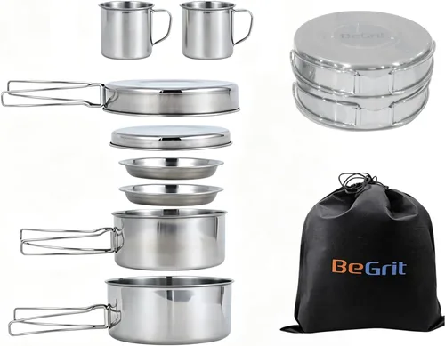 Vista 8 de BeGrit Mochilero Camping Cookware Mini Picnic Camping Cooking Mess Kit con Olla y Pan Set para Senderismo