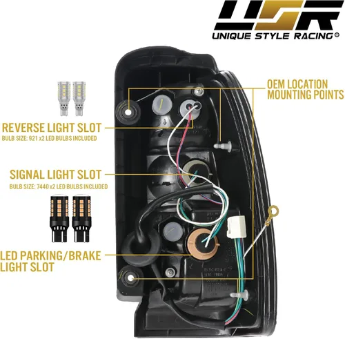 Vista 6 de USR DEPO 96-02 Luces traseras para 4Runner - Rojo/Transparente Plug and Play TODOS LOS LED INCLUIDOS Juego de lámparas traseras