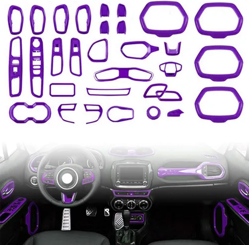 Vista 8 de Juego de 31 piezas de decoración interior de automóvil, accesorios de decoración para Jeep Renegade 2015-2018 (negro)