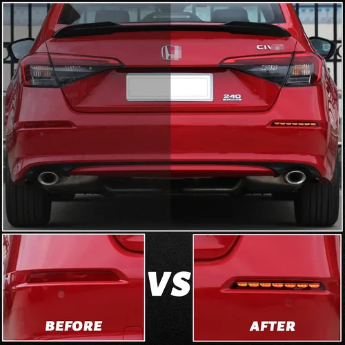 Vista 6 de Reflectores LED rojos para parachoques trasero, luces antiniebla, de freno, de cola, de señal de giro, plug and play, compatibles con Honda CIVIC