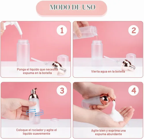 Vista 4 de 5 botellas de espuma esmerilada de plástico transparente de 1.7 fl oz/1.7 oz con cabezal de bomba de oro rosa, mini dispensador de jabón, botellas