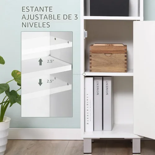 Vista 5 de kleankin Gabinete de almacenamiento alto para baño con espejo