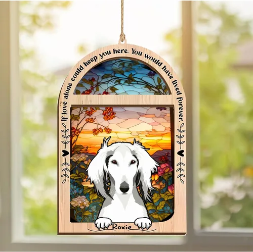 Vista 138 de LOVELYPOD Adorno de Navidad personalizado de sabueso afgano, atrapasoles con nombre, regalos de pérdida de mascotas, regalos para amantes