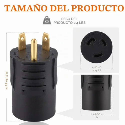 Vista 2 de Kanayu NEMA TT-30P a L5-30R Adaptador RV de 30 amperios, enchufe de bloqueo Negro
