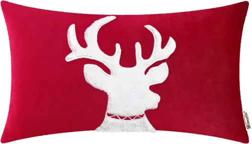 Vista 59 de BRAWARM Christmas Reindeer Pillow Cover 18x18 Black Velvet Embroidered Reno negro