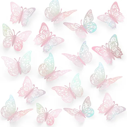 Vista 15 de 72 decoraciones de mariposa negra, 3 tamaños, 3 estilos, decoración de pared 3D para fiestas, cumpleaños y manualidades Butterfly Party