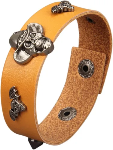 Vista 39 de Jeilwiy Pulseras de cuero punk para hombres, pulseras hechas a mano, brazalete ancho, joyería trenzada, color negro y marrón, ajustable, regalos