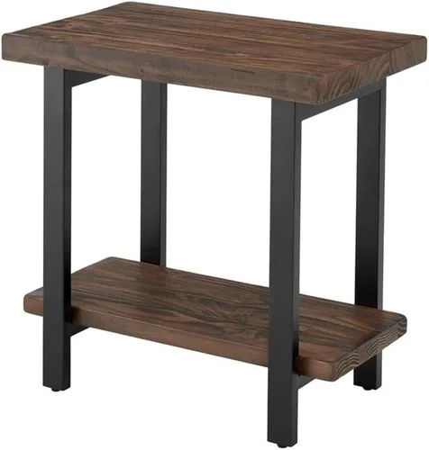 Vista 7 de Alaterre Furniture Pomona - Mesa auxiliar de madera maciza de 2 niveles con acabado natural y patas de metal, decoración moderna de granja o Marrón