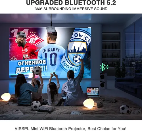 Vista 4 de Mini proyector con WiFi y Bluetooth, proyector VISSPL Full HD 1080P, proyector portátil para exteriores con trípode, proyector de cine en casa