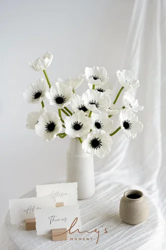 Vista 2 de Ling's moment Poppy Flowers Artificial, 18 amapolas blancas de espuma