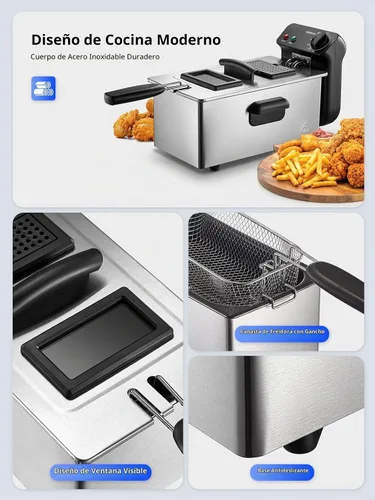 Vista 6 de Reemix Freidora eléctrica 3L 1500W, fabricante de pollo frito de encimera