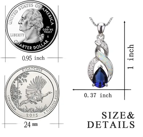 Vista 3 de Set de joyas Hermosa de ópalo para mujer, collar con colgante, pendientes de botón, arcoíris de zafiro, topacio místico, cadena de 45 cm.