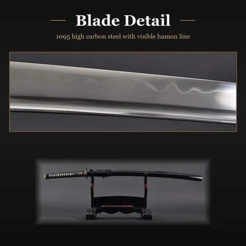 Vista 5 de Espada confeccionada a mano: Katana samurai completamente funcional con hoja de acero de carbono 1095 forjada a mano y templada en arcilla, con hoja
