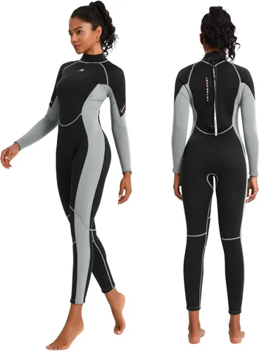 Vista 8 de Traje de neopreno para mujer, de 3 mm con cremallera trasera, traje completo para buceo y natación Neoprene Diving Suits Keep Warm in Cold Water