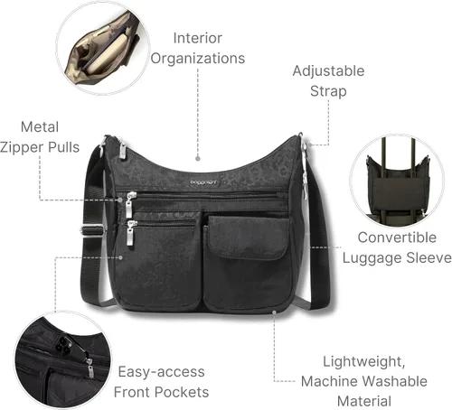 Vista 112 de Baggallini womens Everywhere Bagg Crossbody Women 11x9 Lightweight Nylon Hobo Water-resistant Travel Bag W/Rfid