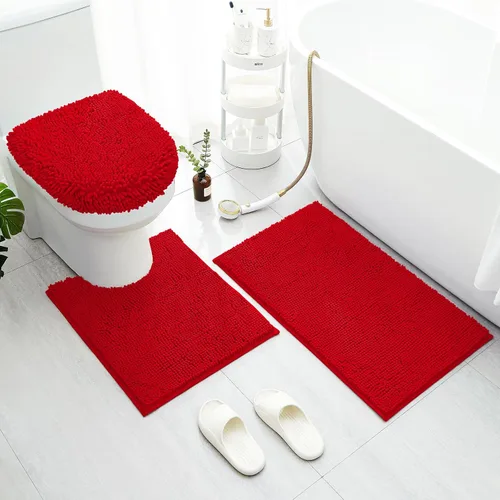 Vista 22 de BYSURE Juego de 3 alfombras de baño color azul aguamarina, antideslizantes, extra absorbentes, de felpilla, suaves, lavables Azul-aqua azul