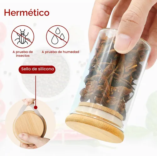 Vista 4 de BGraceyy Tarros de especias con etiquetas, 35 tarros de especias de vidrio de 4 onzas con tapas de bambú, recipientes herméticos apilables
