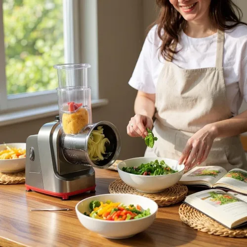 Vista 3 de Rallador eléctrico de queso 5 en 1 - Cortadora y trituradora eléctrica multifunción para queso, verduras, nueces y más - Potente motor de 150 W