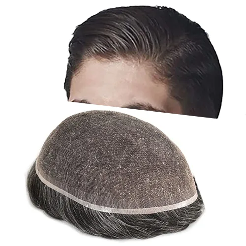 Vista 8 de Toupee para hombres completo francés encaje hombres toupee hairpieces 100% europeo sistema de reemplazo de cabello humano hombres piezas de pelo