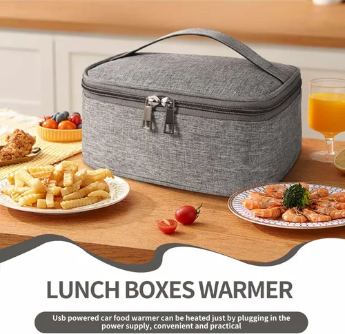 Vista 2 de Fiambreras portátiles con carga USB, mini lonchera eléctrica portátil, calentador de alimentos, calentador de alimentos, bolsa de almuerzo