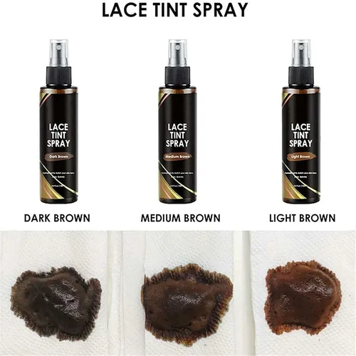Vista 4 de Spray de tinte de encaje para pelucas, cierres y parte delantera - tonos oscuros, medios y marrón claro (3.3 fl oz)