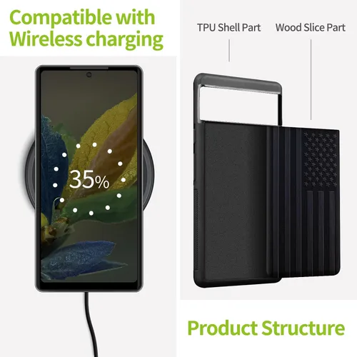 Vista 5 de Carveit Funda de madera para Pixel 8a [madera natural y TPU suave negro] a prueba de golpes, funda de madera única compatible con Google Pixel 8a