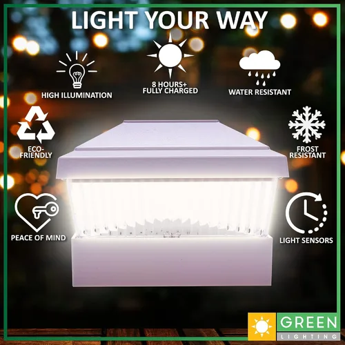 Vista 3 de GreenLighting Luces solares clásicas para tapa de poste – Se adapta a 5 x 5 PVC/vinilo al aire libre alimentado por energía solar para exteriores