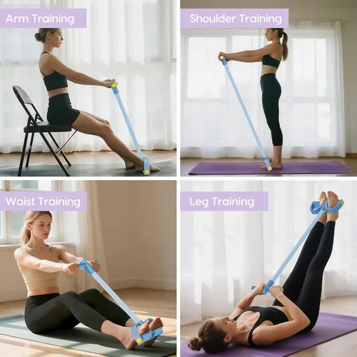 Vista 5 de Bandas de resistencia con asas, bandas elásticas de resistencia de pedal de 6 tubos para entrenamiento, bandas de ejercicio de goma natural