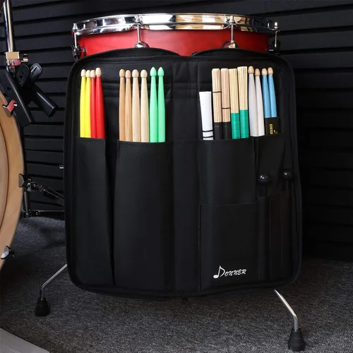 Vista 6 de Donner - Porta baquetas de gran capacidad con espesor, bolsa para baquetas, colgante y portátil para baquetas, cepillos y mazos, hasta 12 pares