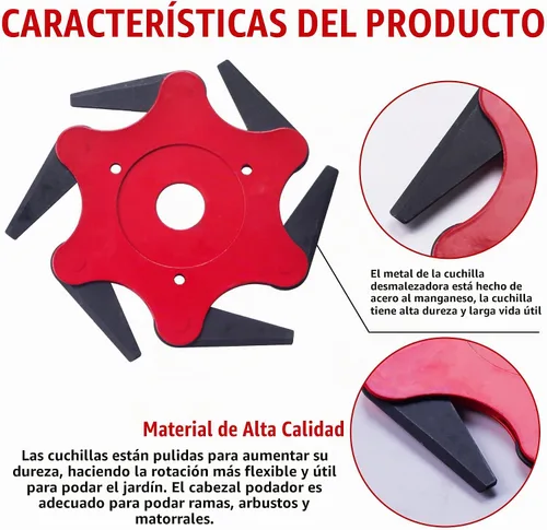 Vista 5 de Gashwer Cabezal de recortadora de acero, 6 cuchillas de afeitar de acero 65Mn, cuchilla cortadora de cepillo de 9 pulgadas x 36 dientes con kit