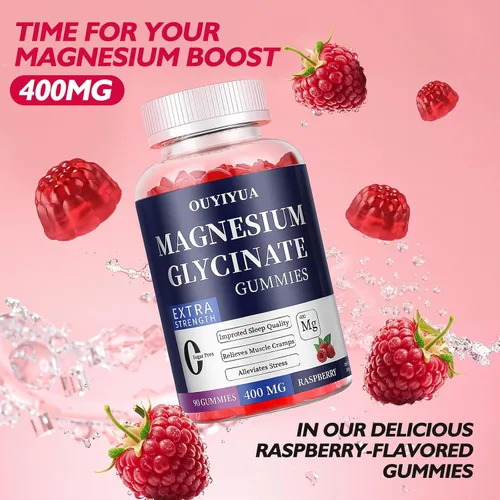 Vista 7 de Glicinato de magnesio 400 mg Gomitas, gomitas de magnesio sin azúcar con vitaminas D, B6 para apoyo al sueño, alivio del estrés y músculos