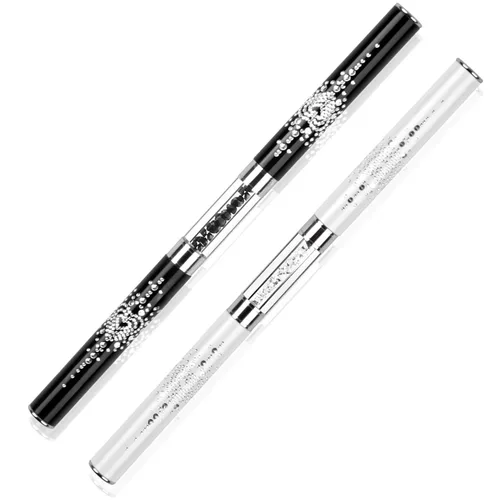 Vista 7 de Juego de 2 cepillos de diseño de uñas de doble extremo con mango de diamantes de imitación, juego de cepillos de uñas de gel UV, herramientas
