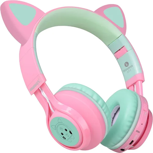 Vista 4 de Riwbox CT-7 - Auriculares Bluetooth para niños, con luz LED, inalámbrico, con micrófono y control de volumen para viajes, escuela, teléfonos