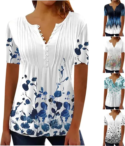 Vista 4 de Blusa casual para mujer, talla grande, para trabajo, oficina, trabajo, verano, cuello en V, blusa