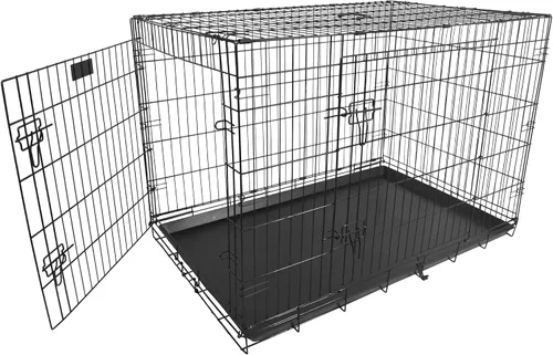 Vista 7 de BalanceFrom Elevon - Jaula plegable para perros de doble puerta con pista a prueba de fugas, 24 pulgadas