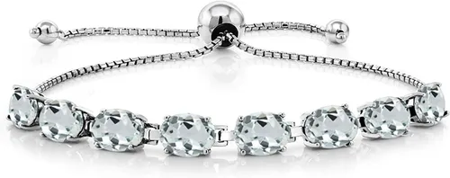 Vista 32 de Gem Stone King Pulsera de plata de ley 925 con piedra natal ovalada de 0.276 x 0.197 in para mujer, totalmente ajustable hasta 9 pulgadas