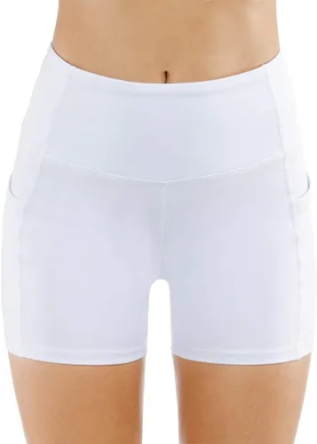 Vista 4 de THE GYM PEOPLE - Pantalones cortos de yoga para mujer, con cintura alta, control de abdomen y bolsillos profundos, para gimnasia, entrenamiento