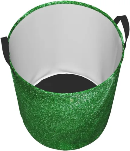Vista 3 de Cesta de lavandería grande,Cesta de lavandería plegable con asas,Para ropa en el dormitorio familiar,Brillo de lentejuelas verdes