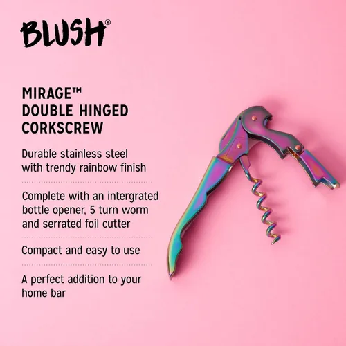 Vista 2 de Blush Mirage - Sacacorchos iridiscente de doble bisagra con abridor de botellas de cerveza integrado, llave de vino de acero inoxidable con cortador