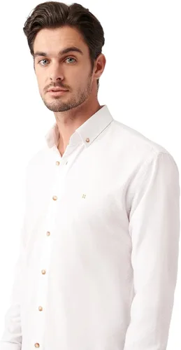 Vista 2 de Avva Men's 100% Cotton, Regular Fit, Long Sleeve, Button Collar, Dobby Shirt, S-2X Large, White