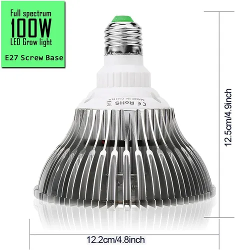 Vista 4 de highydroLED Bombilla LED de crecimiento de 100 W de espectro completo, bombilla para plantas con 150 LED para plantas de interior, enchufe E26/E27