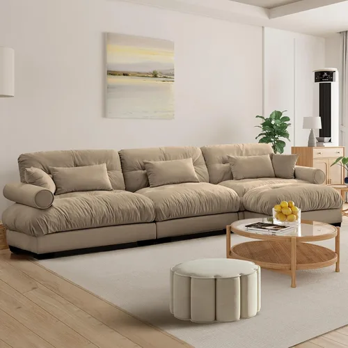 Vista 50 de Reposapiés Otomano Tapizado de Terciopelo con Cojín para Sofá Seccional Sofá 300 libras para Sala de Estar (Beige)