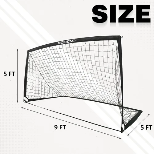 Vista 6 de BOHEN 9x5 FT Kids Soccer Goals with Carry Bag, Portable Folding Soccer Net for Backyard Training, Indoor/Outdoor Use for Youth and Adult