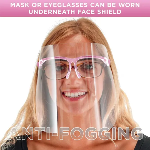 Vista 4 de TCP Global Salon World Protectores Faciales de Seguridad con Marcos de Gafas Rosas (Paquete de 4) - Protectores Faciales Completos Ultra