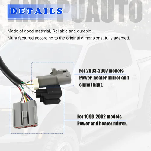 Vista 7 de 2 adaptadores de espejos de remolque para Ford F250 F350 F450 F550 Super Duty Truck 1999-2007 Conversión Espejos Arnés Conector de cableado