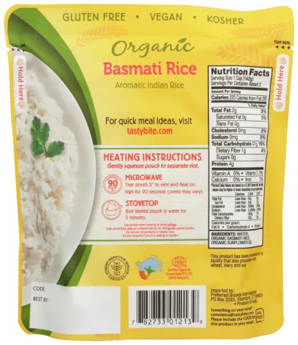Vista 2 de Tasty Bite Rice Organic - Basmati - 8.8 oz - caja de 6