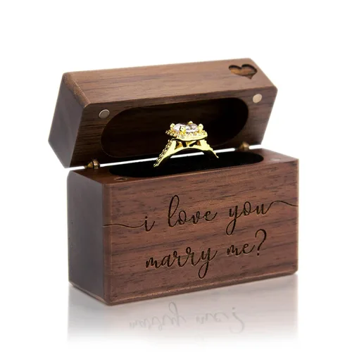 Vista 14 de MUUJEE You Are My Universe Engraved Wooden Ring Box, Slim Engagement Proposal Ring Holder, Wedding Ceremony Ring Bearer Box, Fiance Gift Ideas