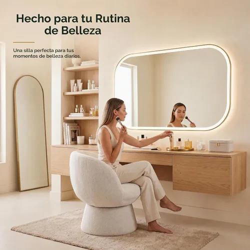Vista 4 de Silla giratoria blanca para tocador, silla de barril con blanco 02