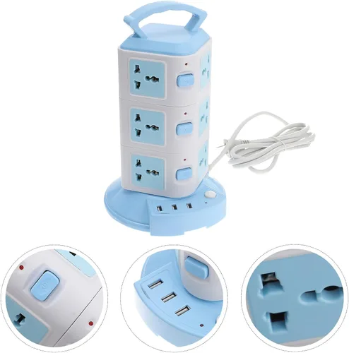 Vista 7 de Tira de alimentación USB azul con tomas de corriente a prueba de fuego, carcasa de abdominales, cable de extensión resistente a altas temperaturas
