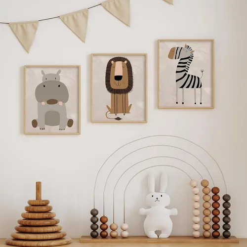 Vista 4 de Canssape Juego de 6 decoraciones de pared de safari para guardería, 8 x 10 pulgadas, decoración de pared de guardería de animales de la selva